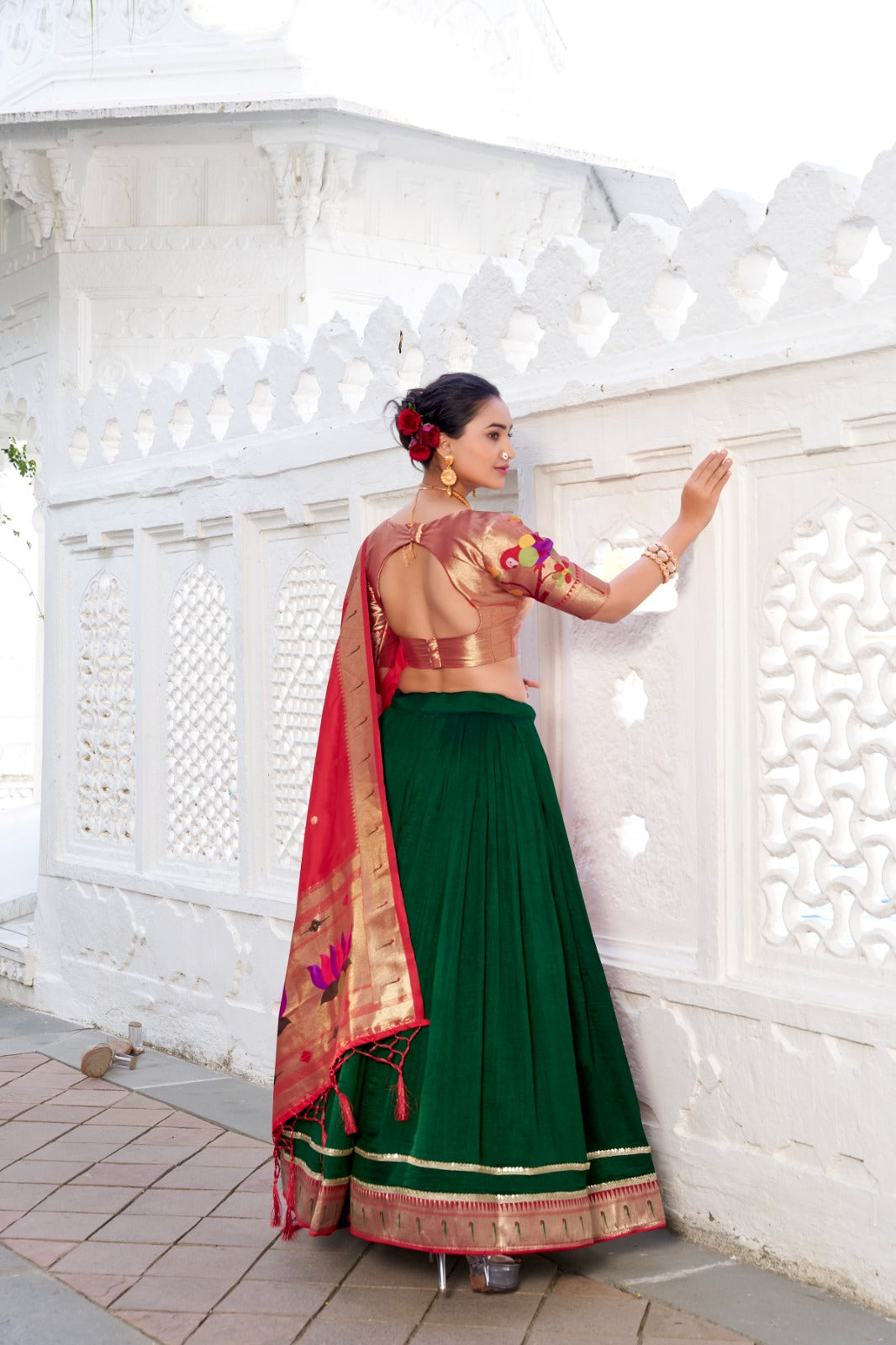 Paithani lehenga draped on model - Abriha Trends