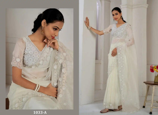 Intricate embroidered Oraganza Saree