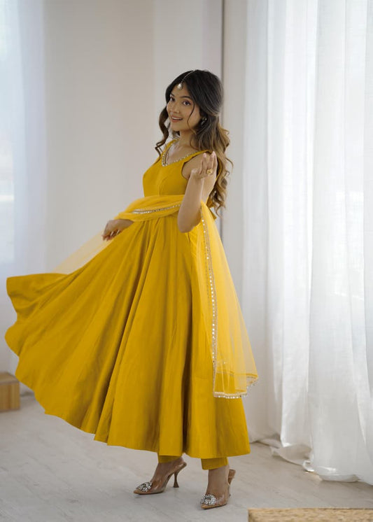 Pure Romansilk Chanderi fully Flair Anarkali Suit