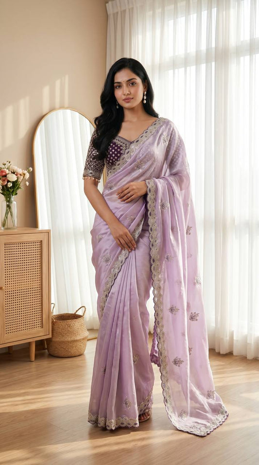 Wedding Wear Fendy Silk lotus flower Pallu Embroidered Saree