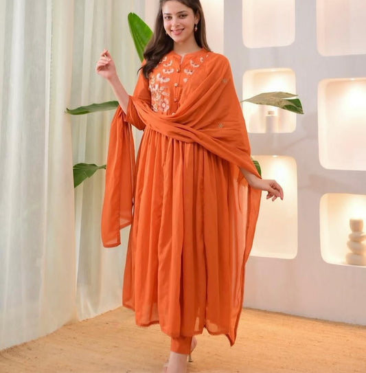 Heavy Embroidered MulMul Cotton Suit