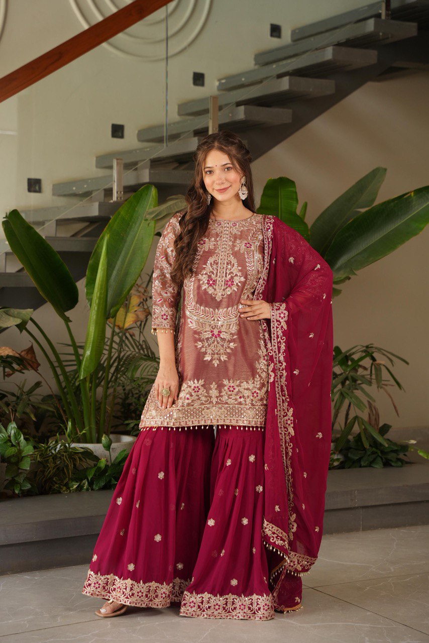 Designer Heavy Embroidered Sharara Suit