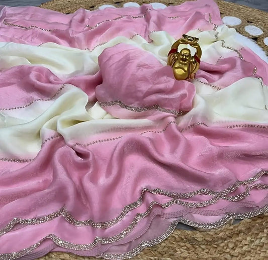 Fancy Fendy Chiffon Saree with zarkan stone work