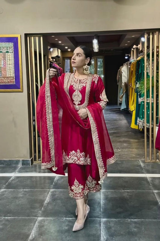 Designer Silk Heavy Embroidered Suit