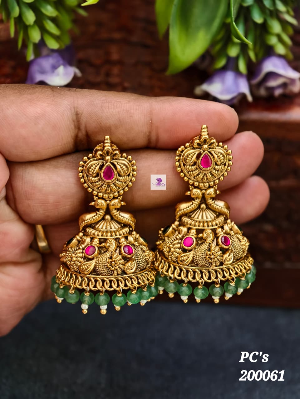 Matte Finish Peacocok Jhumkas