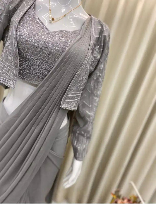 Heavy Sequence Partywear Saree with Koti