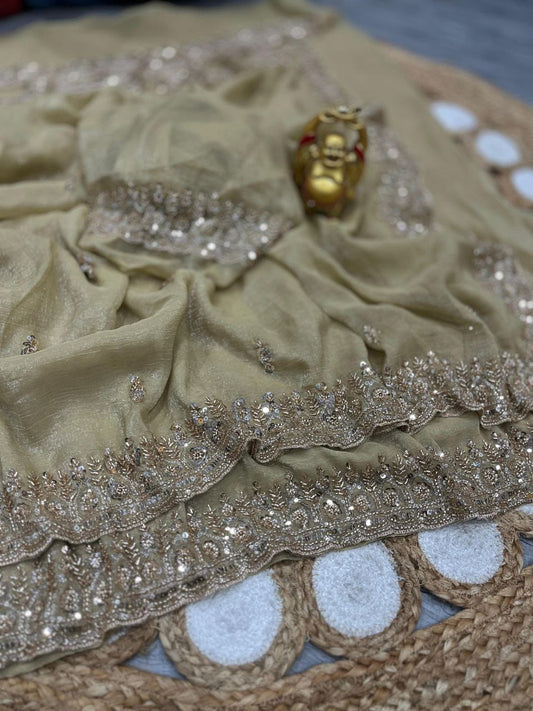 Gold Bead Handwork Designer Saree