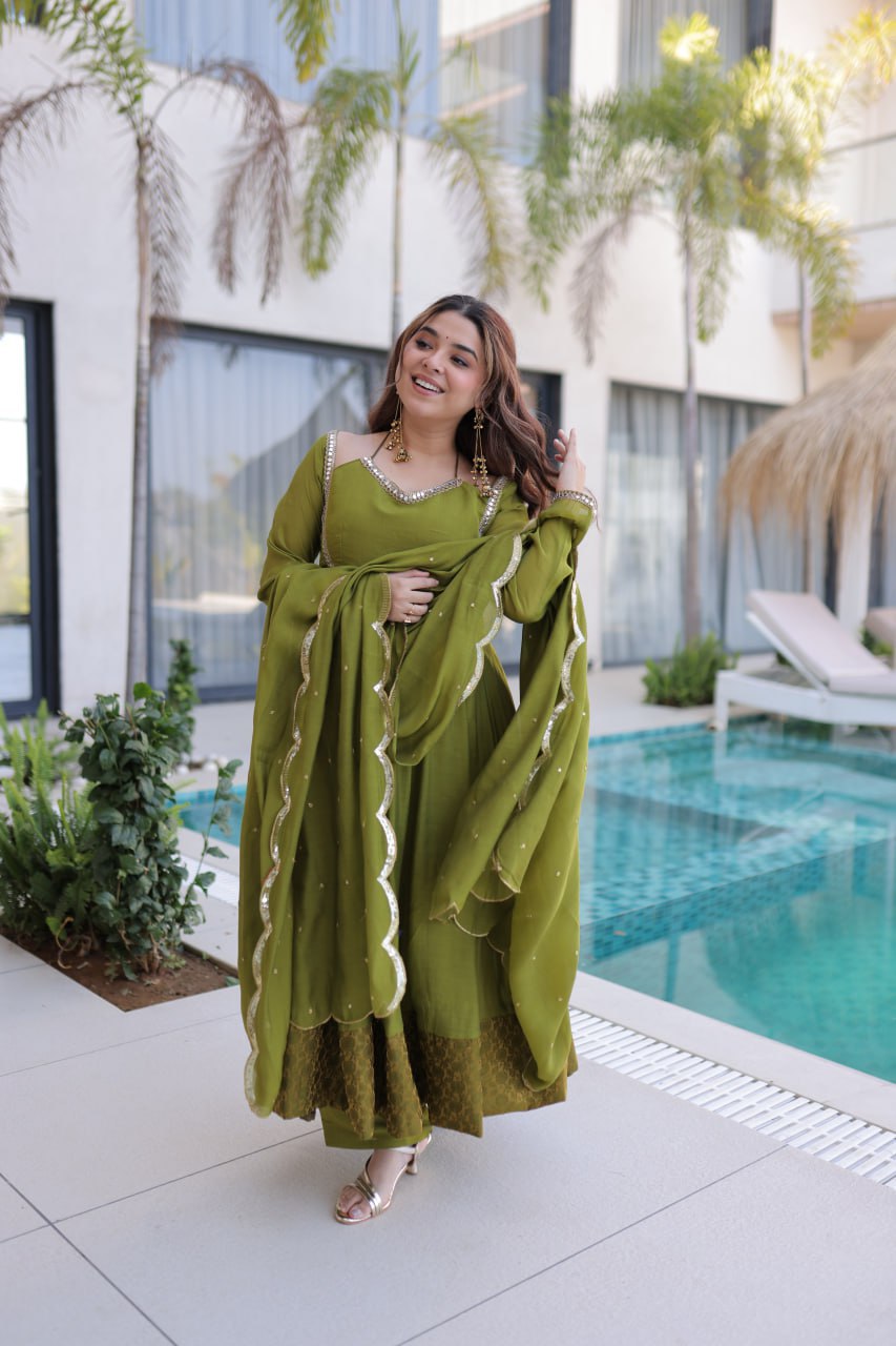Premium Designer Chanderi Mirrorwork Anarkali Suit