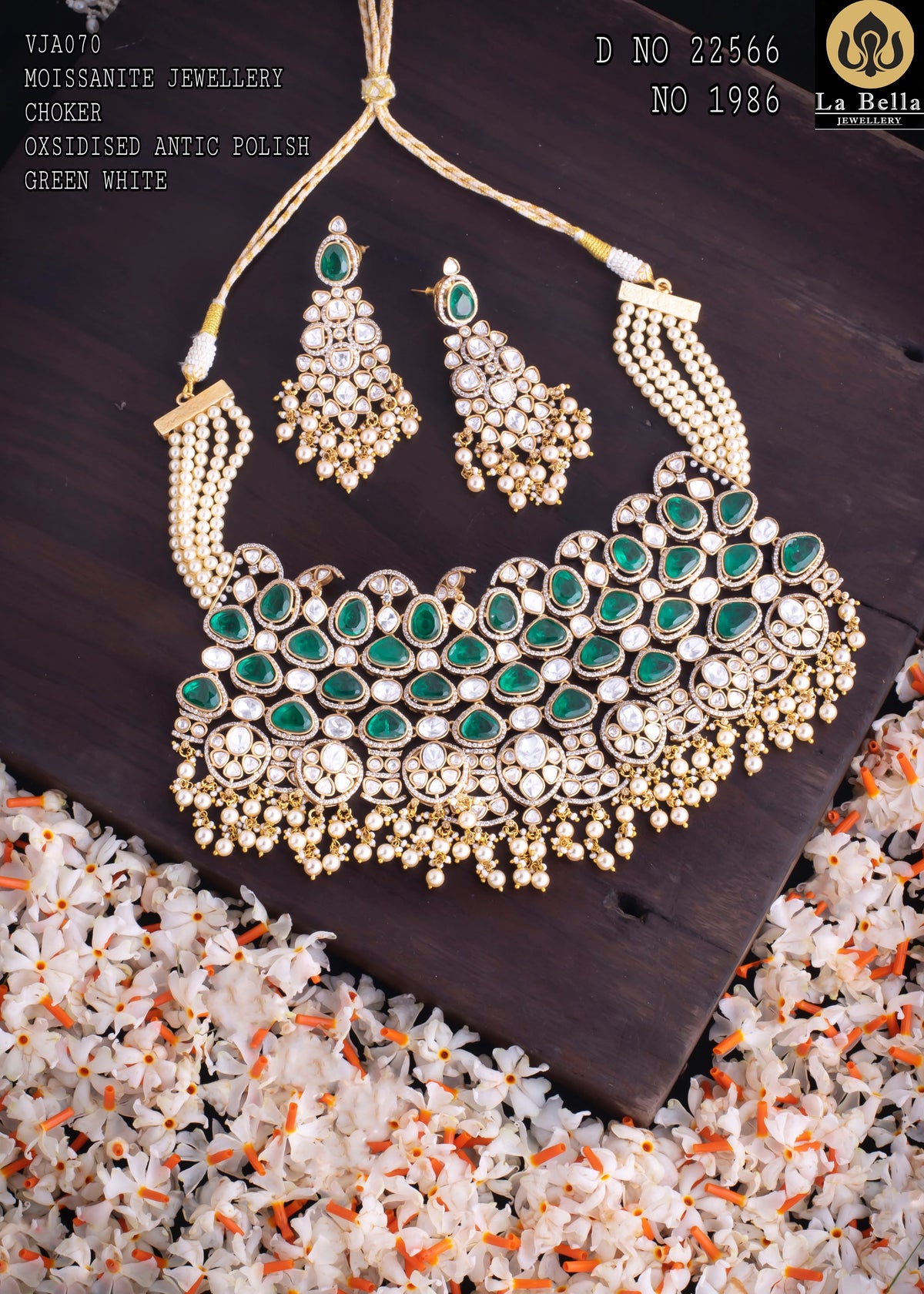 Moissanite Kundan Choker Necklace Set with Jhumka Earrings