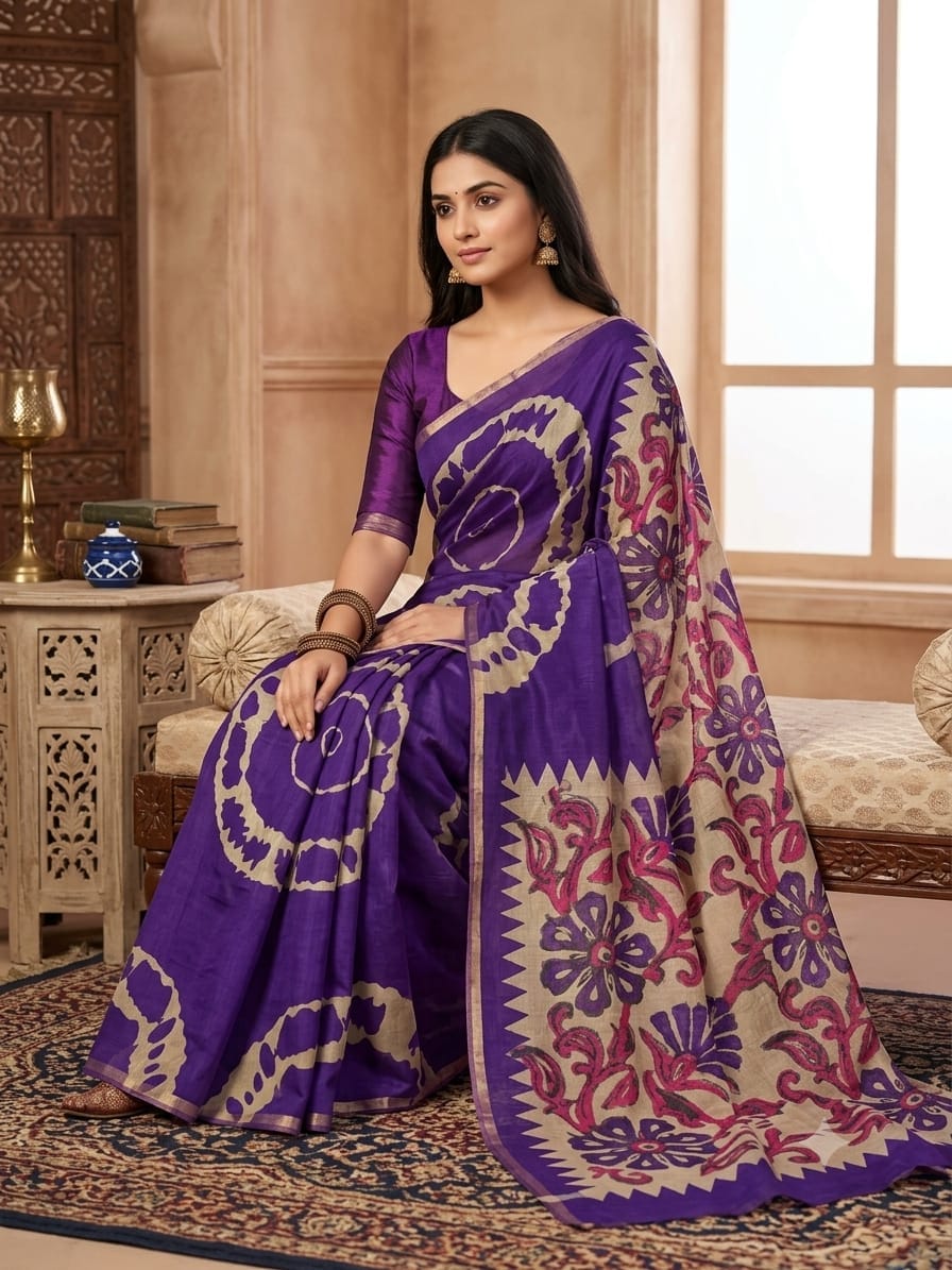 Cotton Candy Linen Cotton Saree with Contrast Floral Pallu