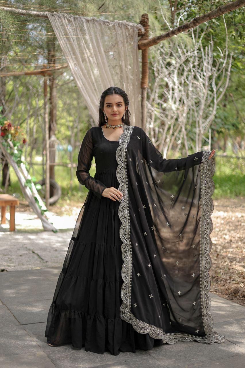 Flaux Georgette Gown with Designer Dupatta