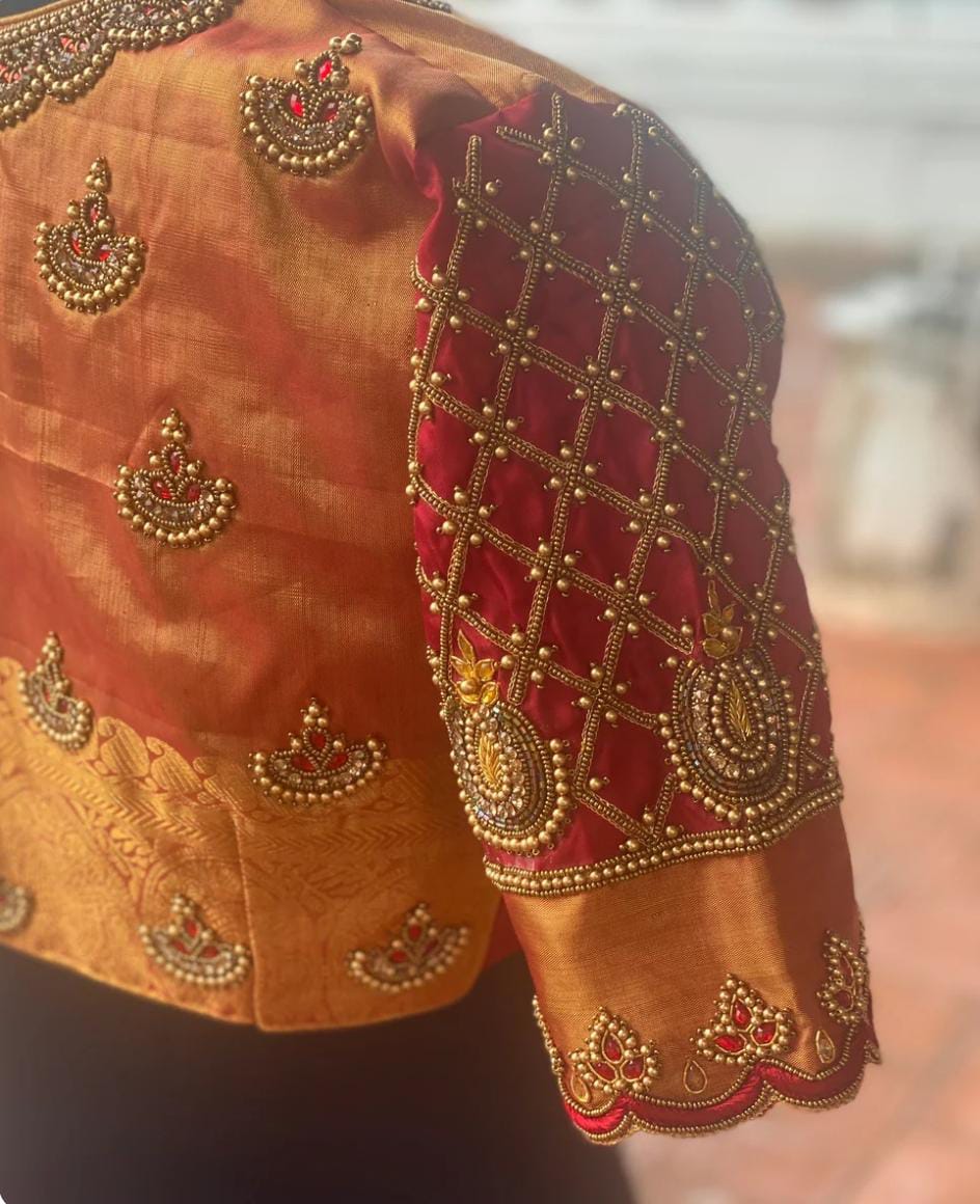 Maroon Chandbali with Cross Pattern