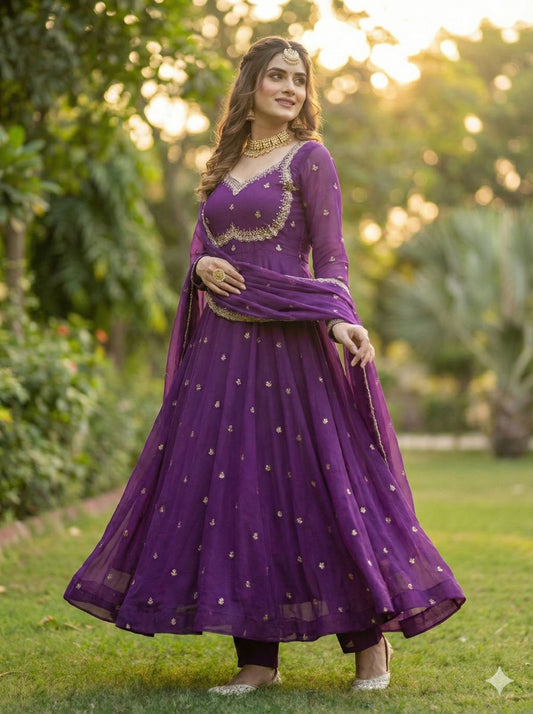 Georgette Sequence Anarkali Gown