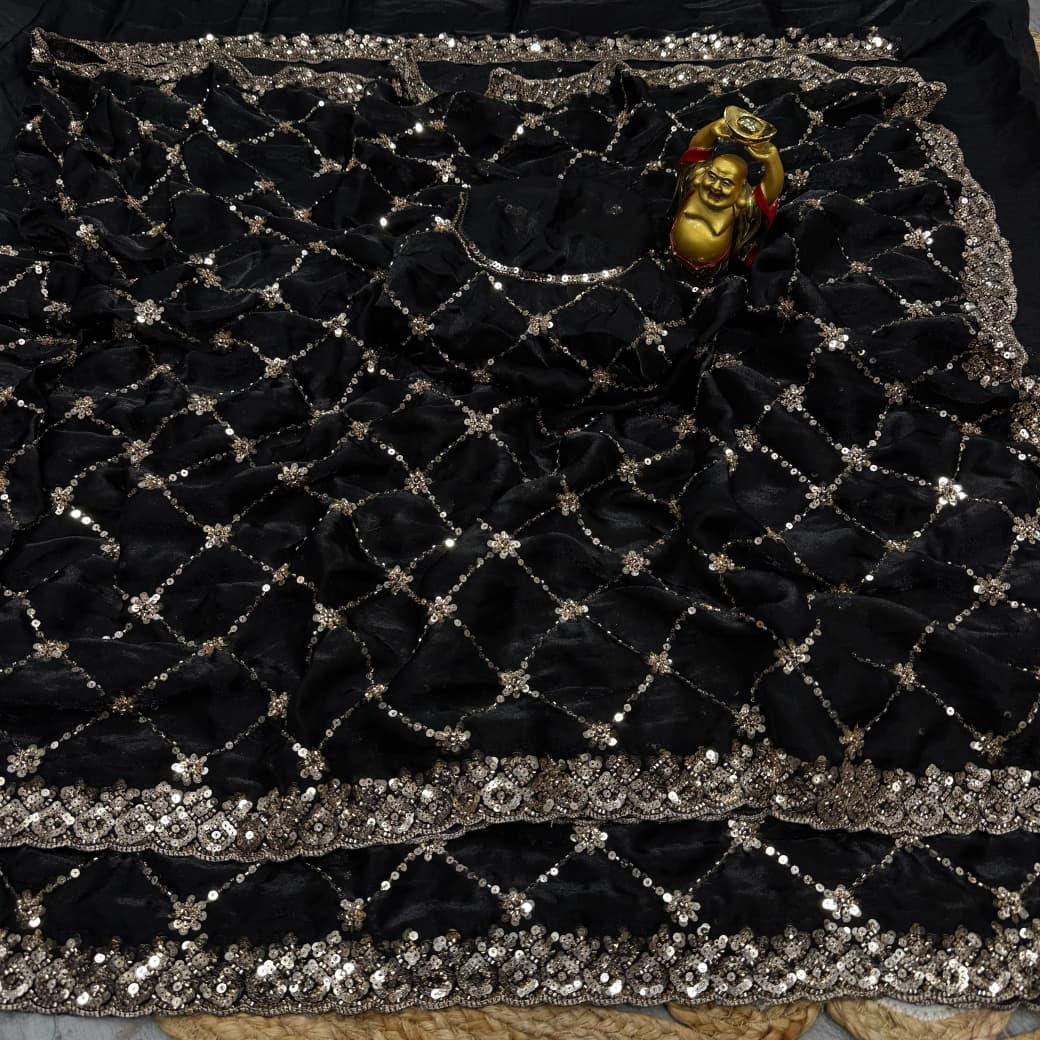 Designer Handwork Saree with cutdana work