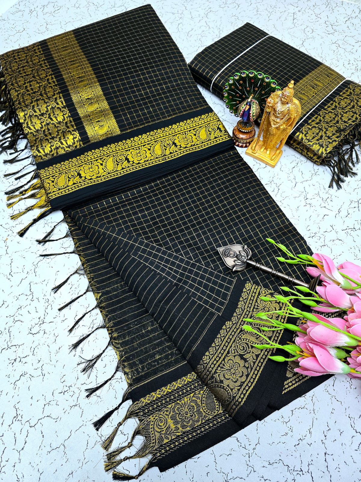 Checked Kalyani cotton saree/Lata Gadwal Paithani Sarees