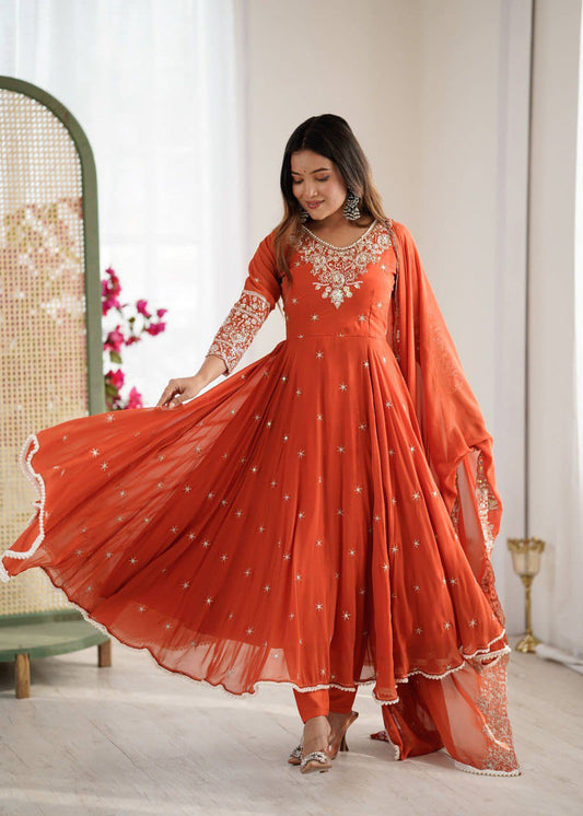 Designer Party Wear Heavy Embroidery Rainbow Sequence Anarkali Set