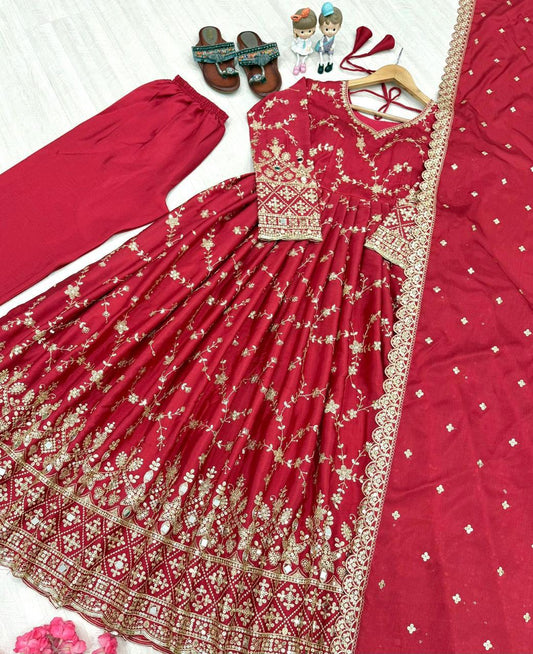 Designer Party Wear Look Fancy Anarkali Gown,Dupatta & Bottom Set
