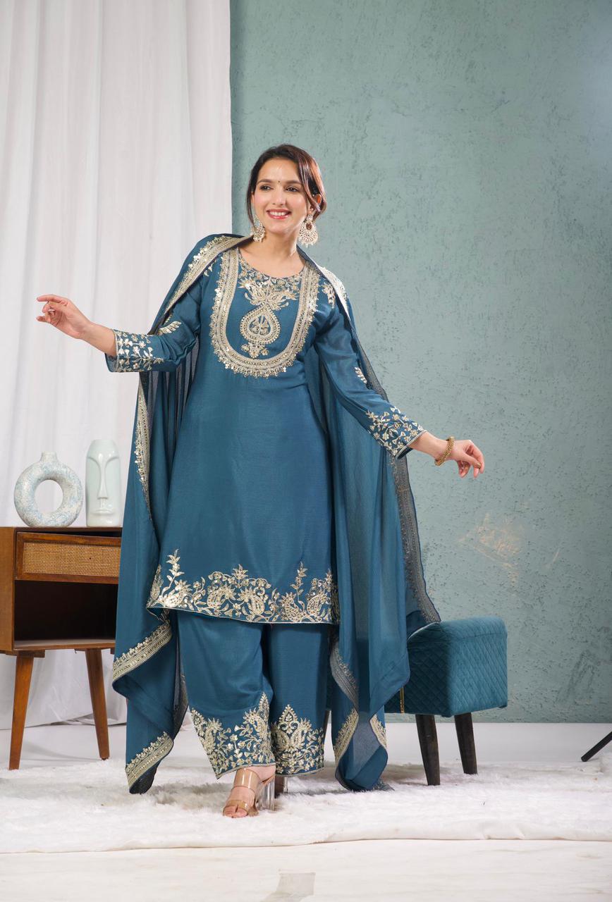 Designer Silk Heavy Embroidered Suit