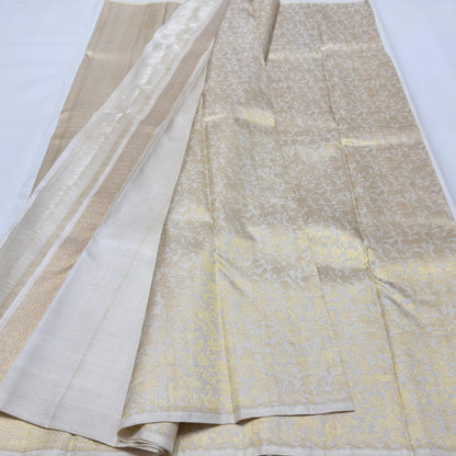 Pure  Off White Kanchipuram Handloom Silk Saree