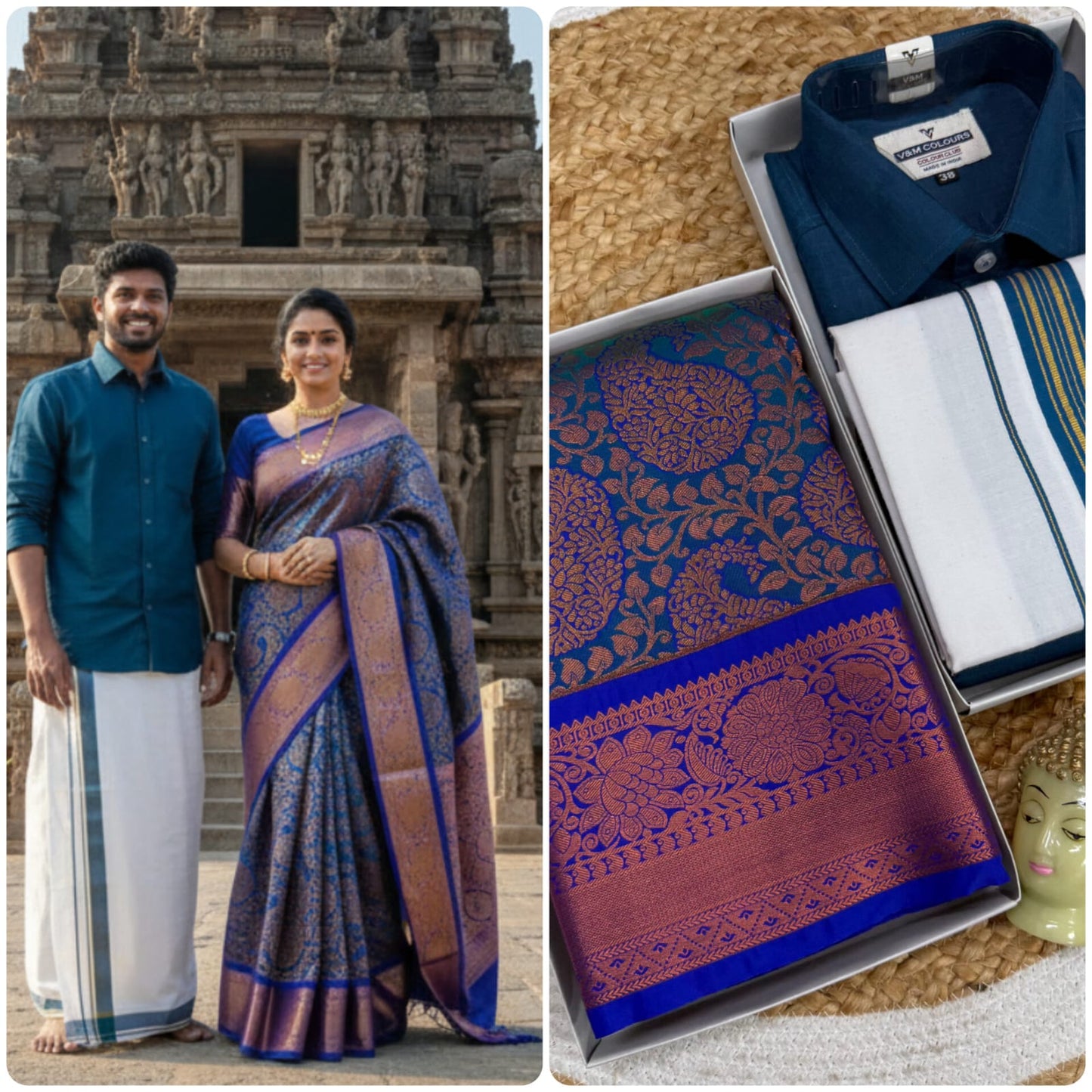Couple Silk Saree& Cotton Dhoti Combos(His and Her Combos)