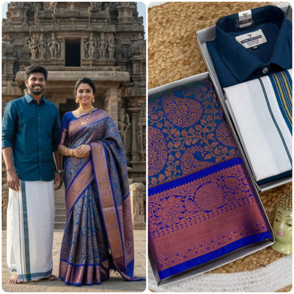 Couple Silk Saree& Cotton Dhoti Combos(His and Her Combos)