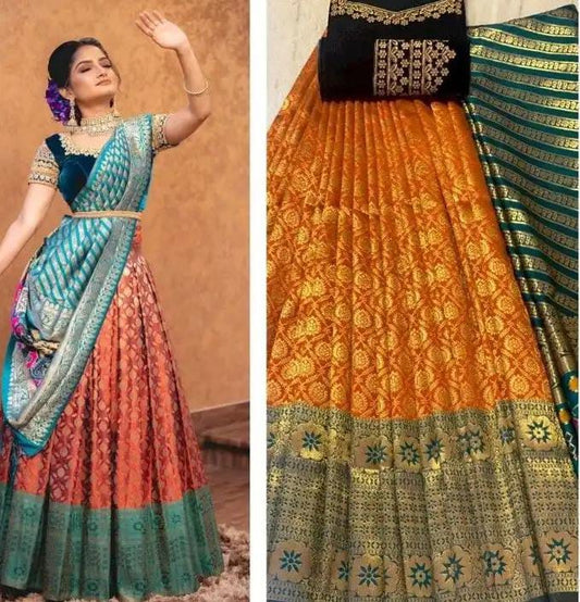 Intricate Gold Zari Kanjeevaram HalfSaree