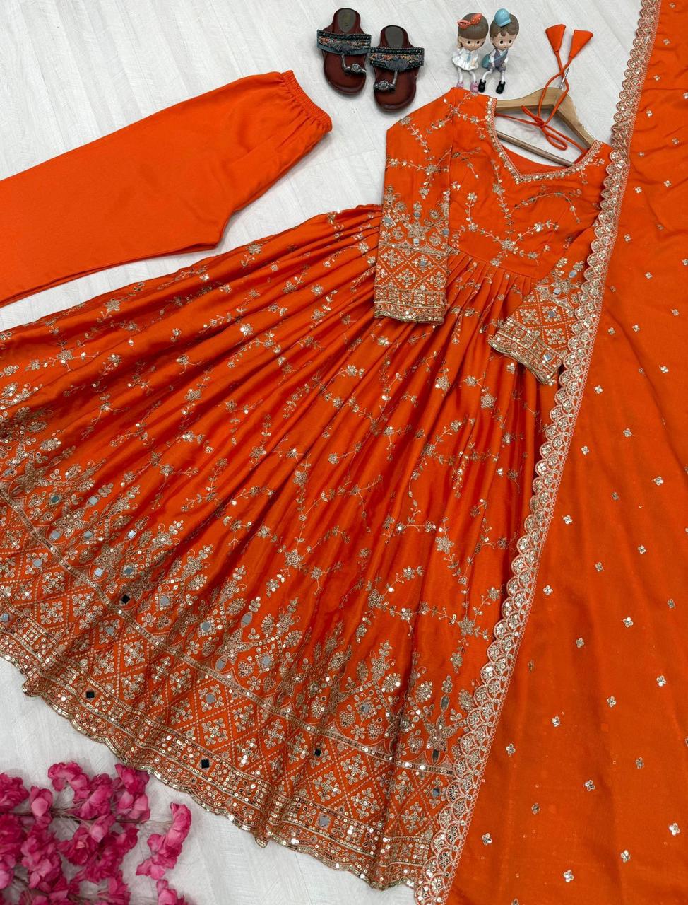 Designer Party Wear Look Fancy Anarkali Gown,Dupatta & Bottom Set