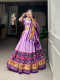 Sheer Tussar Silk with Patola Print Lehenga
