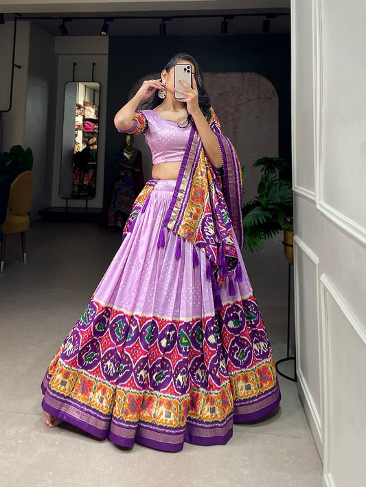 Sheer Tussar Silk with Patola Print Lehenga