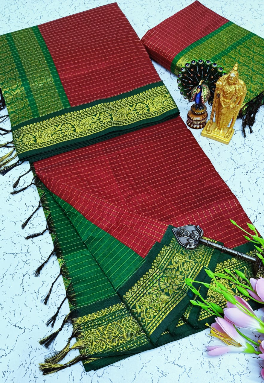 Checked Kalyani cotton saree/Lata Gadwal Paithani Sarees