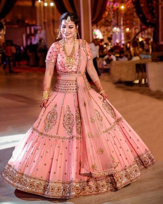 Peach Heavy Embroidered Lehenga