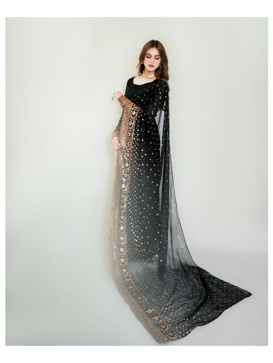 Black Heavy Sequence work Saree