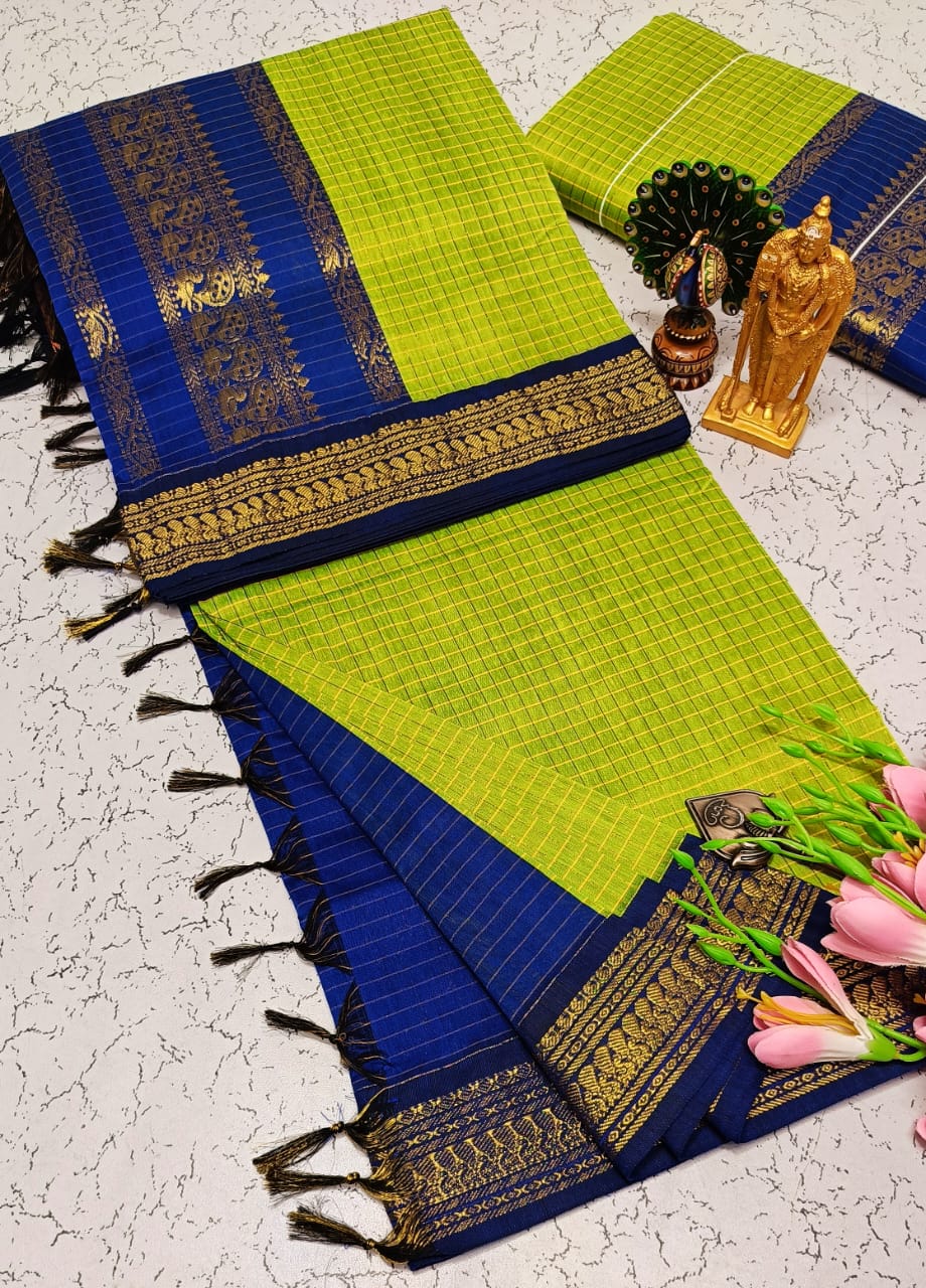 Checked Kalyani cotton saree/Lata Gadwal Paithani Sarees
