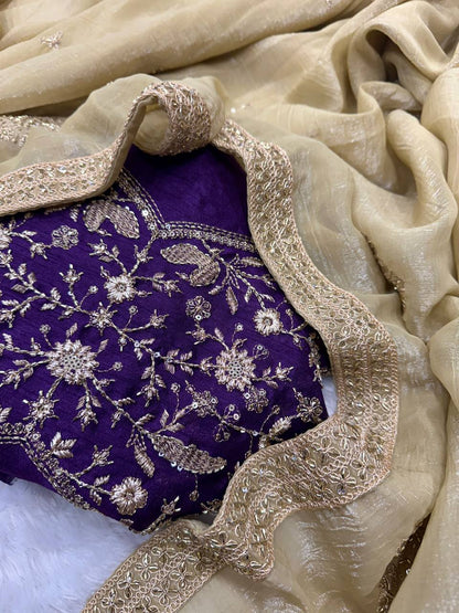 Soft Crunchy Silk Bead Sequins And Embroidery Work Saree