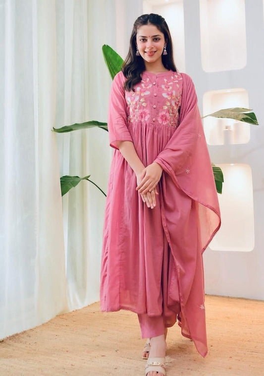 Heavy Embroidered MulMul Cotton Suit
