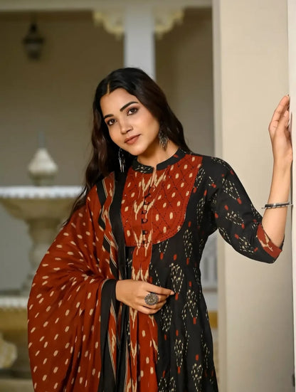 Printed Handwork Anarkali Set