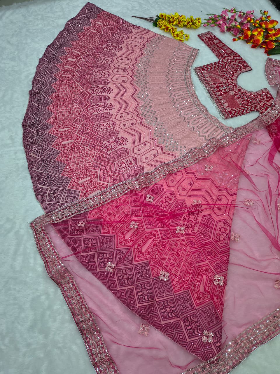 Pink Designer Heavy Sequencework Lehenga