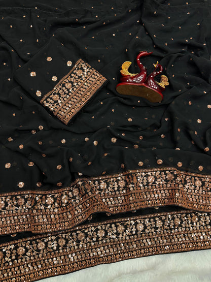 Black Heavy Sequence work Saree
