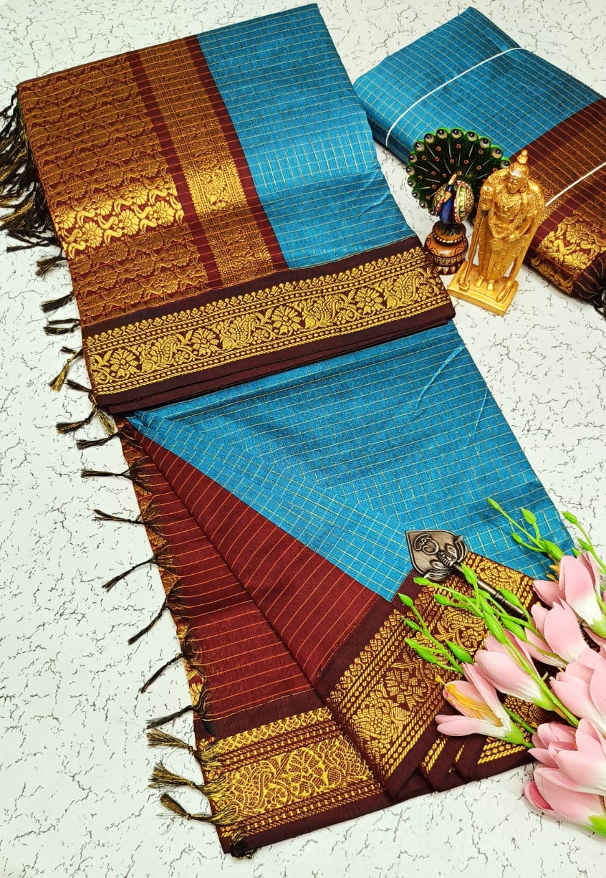 Checked Kalyani cotton saree/Lata Gadwal Paithani Sarees