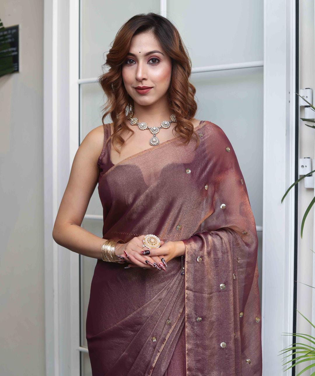 Aari Handwork Shimmer Banarasi Saree Collection