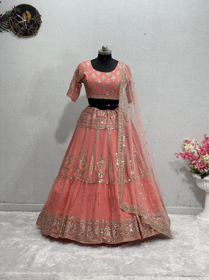 Peach Heavy Embroidered Lehenga