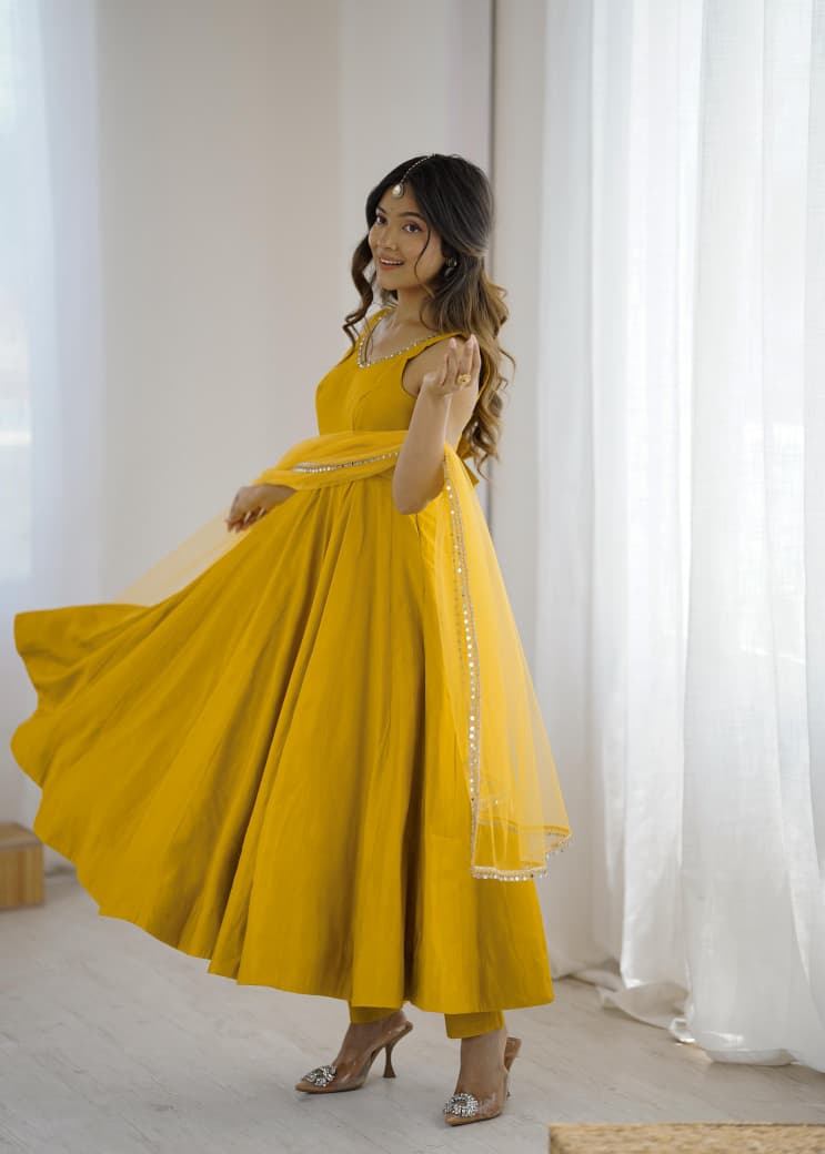 Pure Romansilk Chanderi fully Flair Anarkali Suit