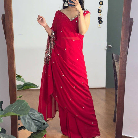 2 Style Handwork Drape Saree with Stitched Blouse
