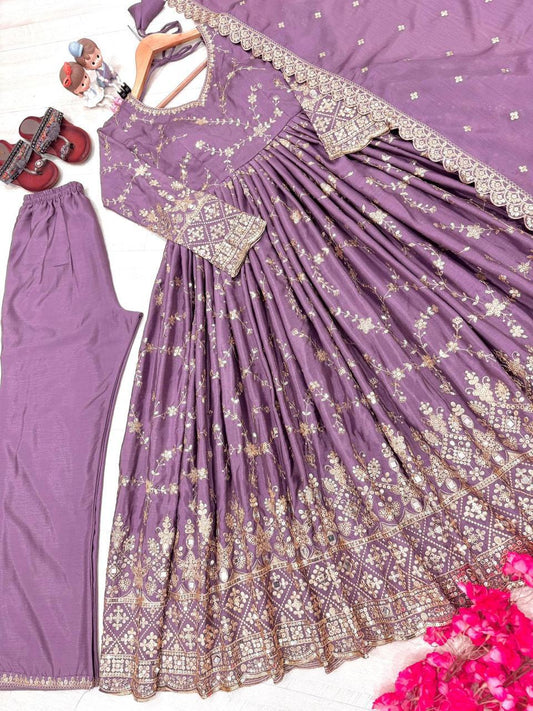 Designer Party Wear Look Fancy Anarkali Gown,Dupatta & Bottom Set