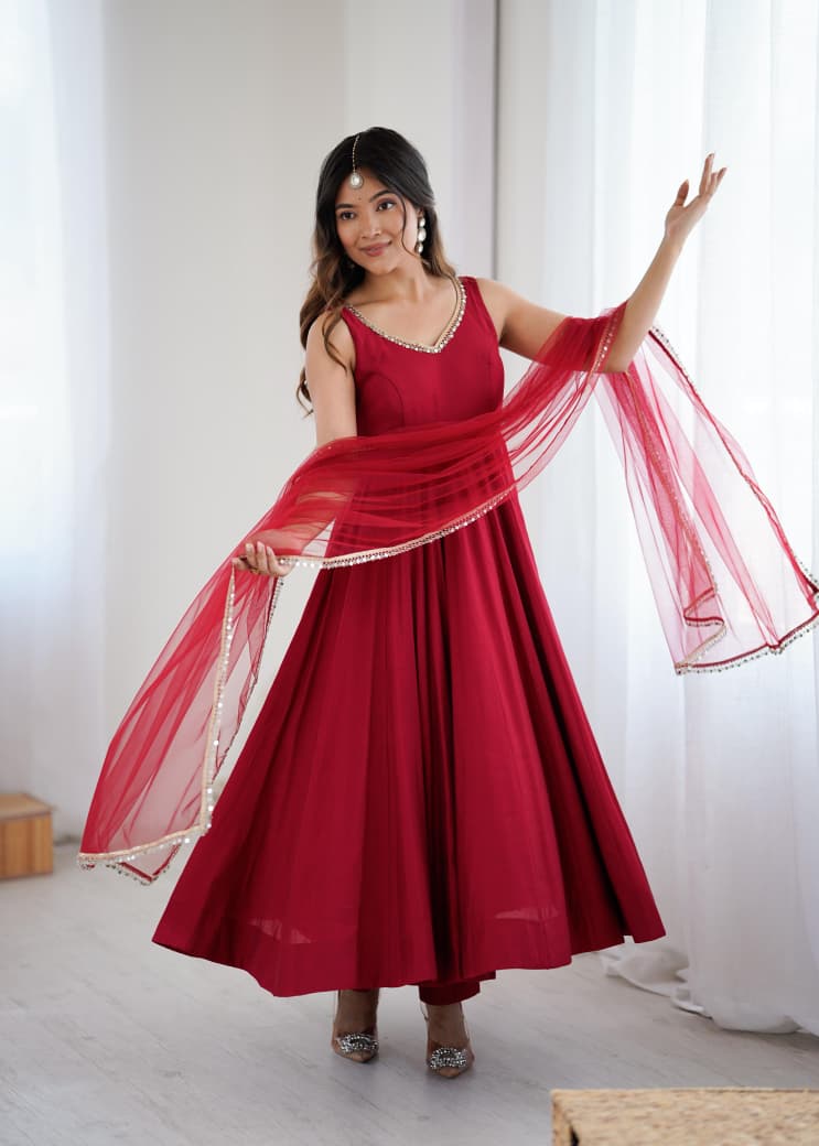 Pure Romansilk Chanderi fully Flair Anarkali Suit