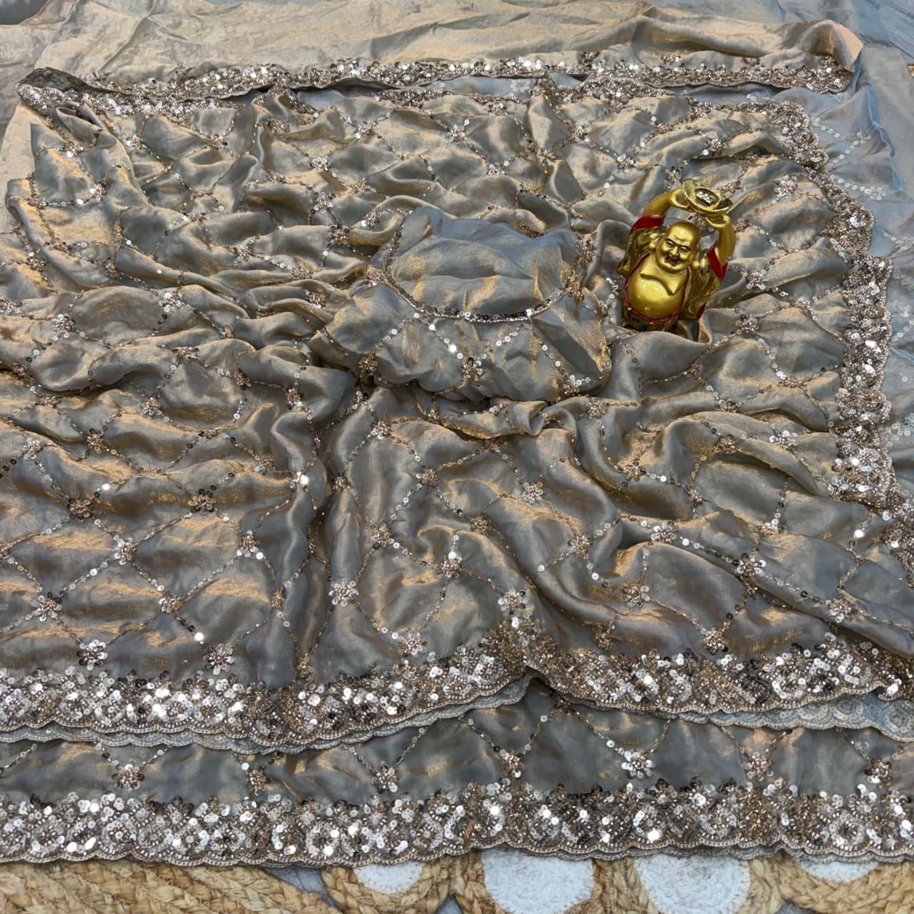 Designer Handwork Saree with cutdana work