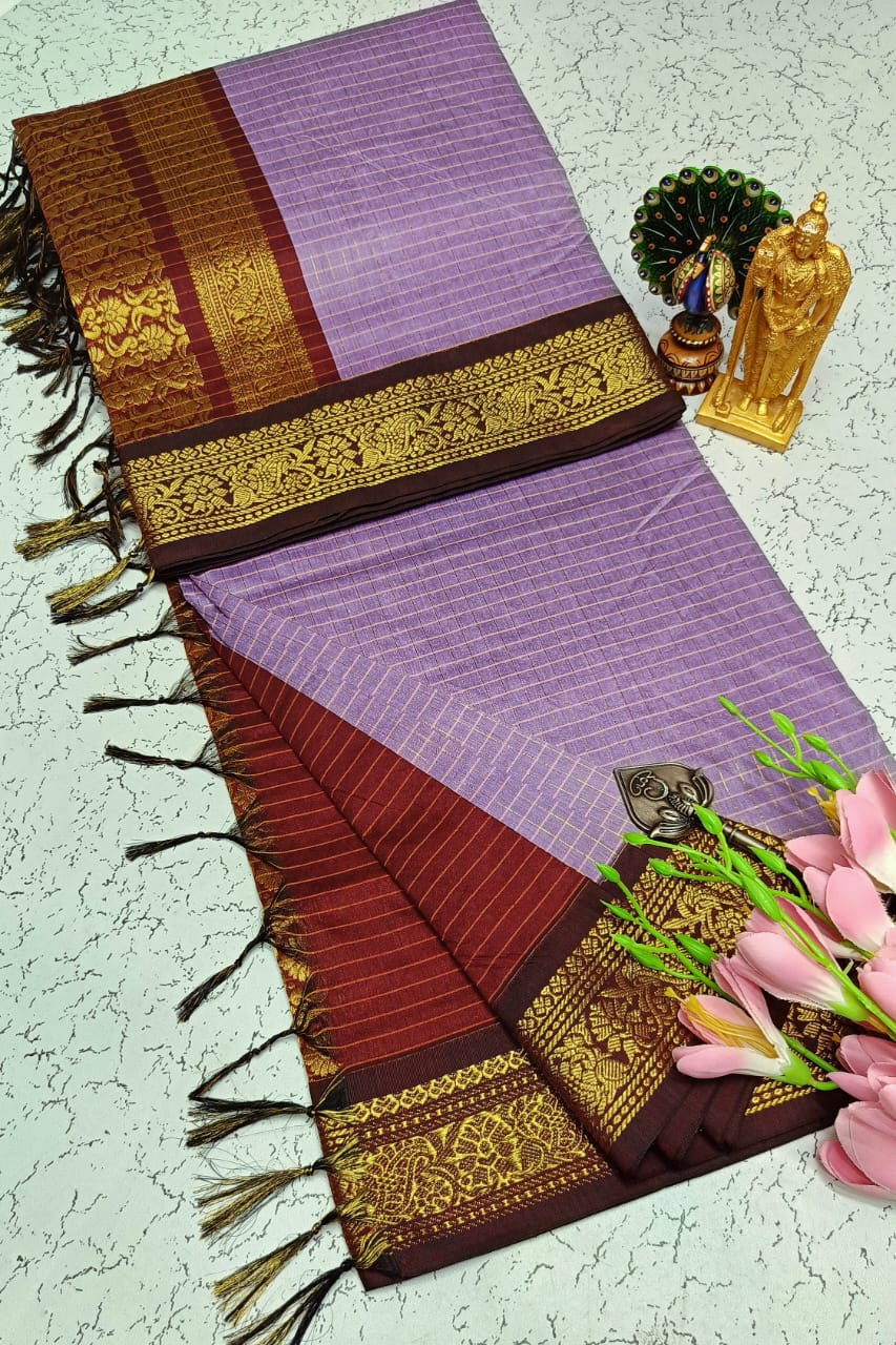 Checked Kalyani cotton saree/Lata Gadwal Paithani Sarees