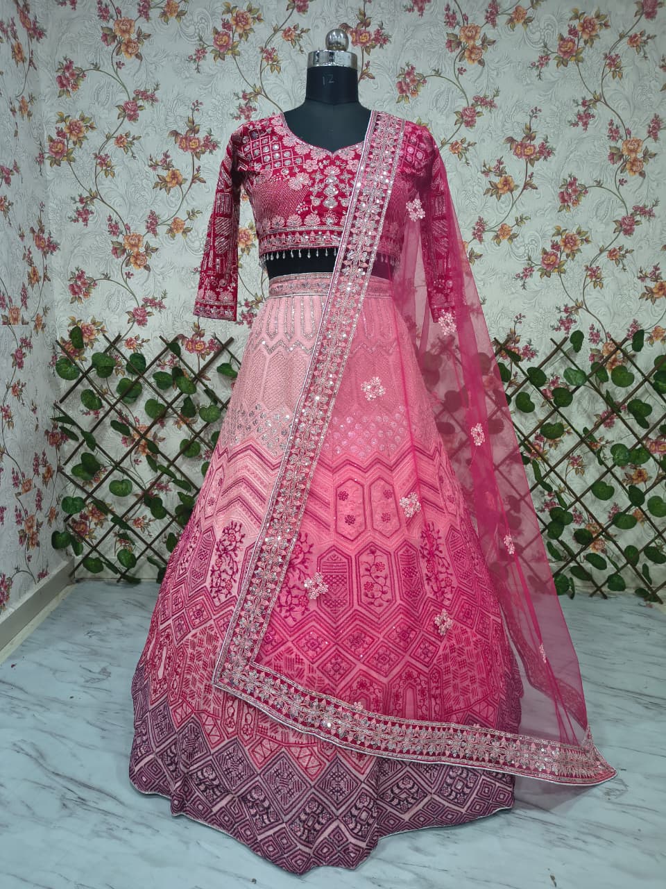 Pink Designer Heavy Sequencework Lehenga