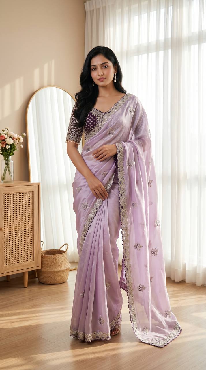 Fendy silk embroidered saree pallu close-up showing meena work - Abriha Trends