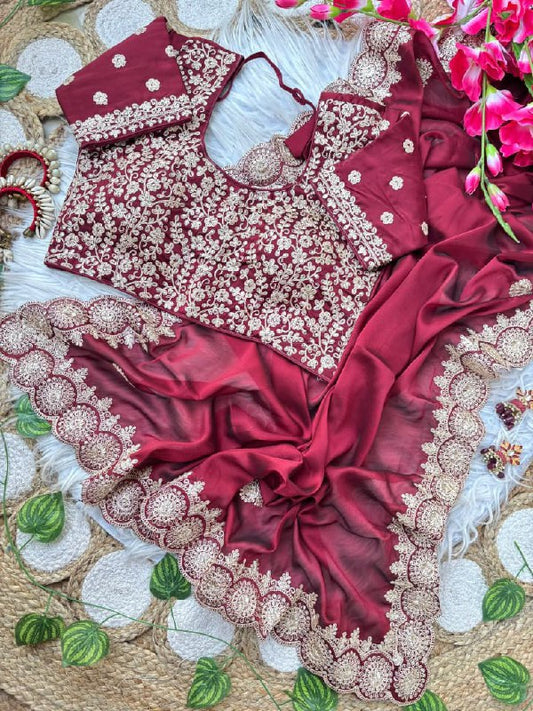 Wedding Special Pure Soft Rangoli Silk Embroidery Sequence Work Saree